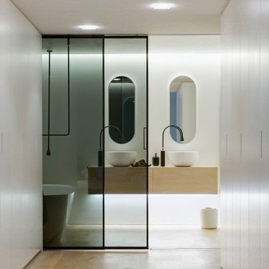 Bathroom Partition Sliding Door With Transparent Tempered Glass