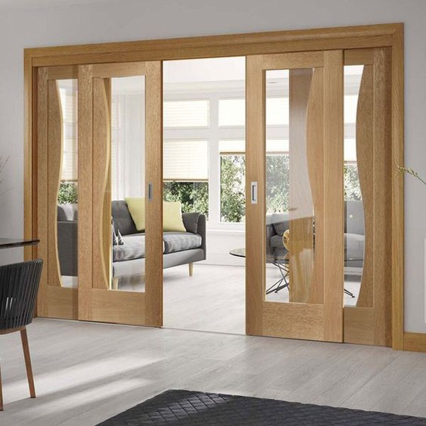 Modern Style Wooden Color Sliding Partition Door for Living Room