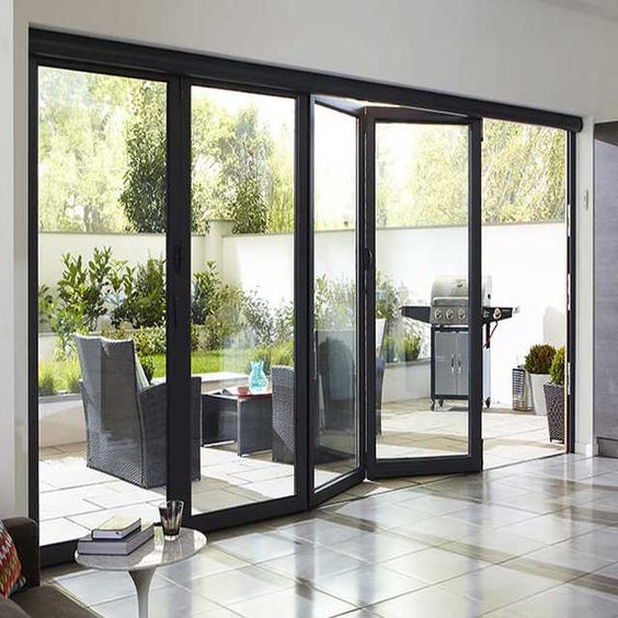 Industrial Aluminum Frame Glass Folding Doors Interior Patio Doors