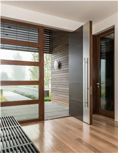 Modern Wood Entry Pivot Door Nepal With Frosted Tempered Glass