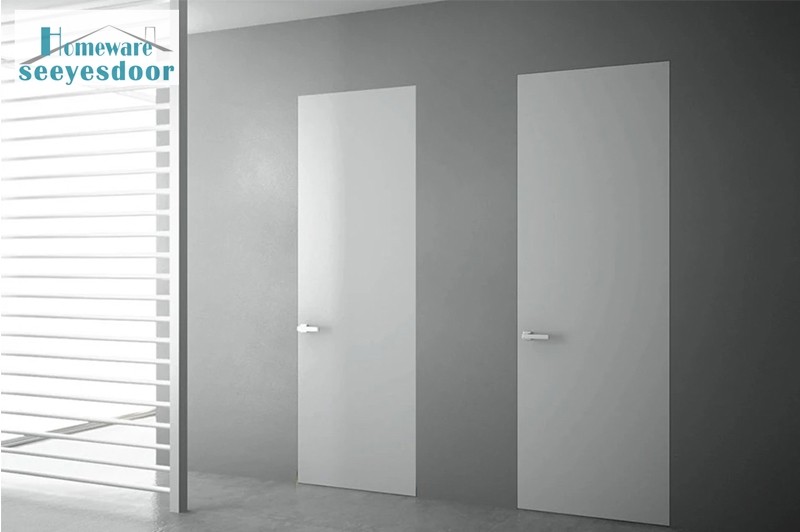 Moden wood hidden door in wall panel